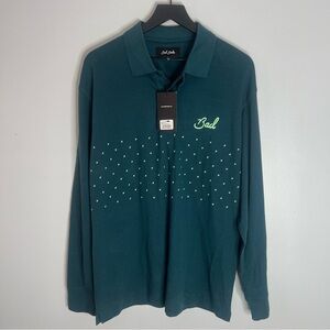 Bad Birdie Reflecting Pond Long Sleeve Golf Polo Shirt Mens Large Teal NWT